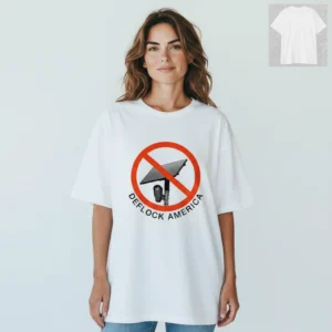 Deflock America Tee Anti Surveillance Camera Graphic T-Shirt Privacy Rights Protest Apparel available at our Los Angeles warehouse