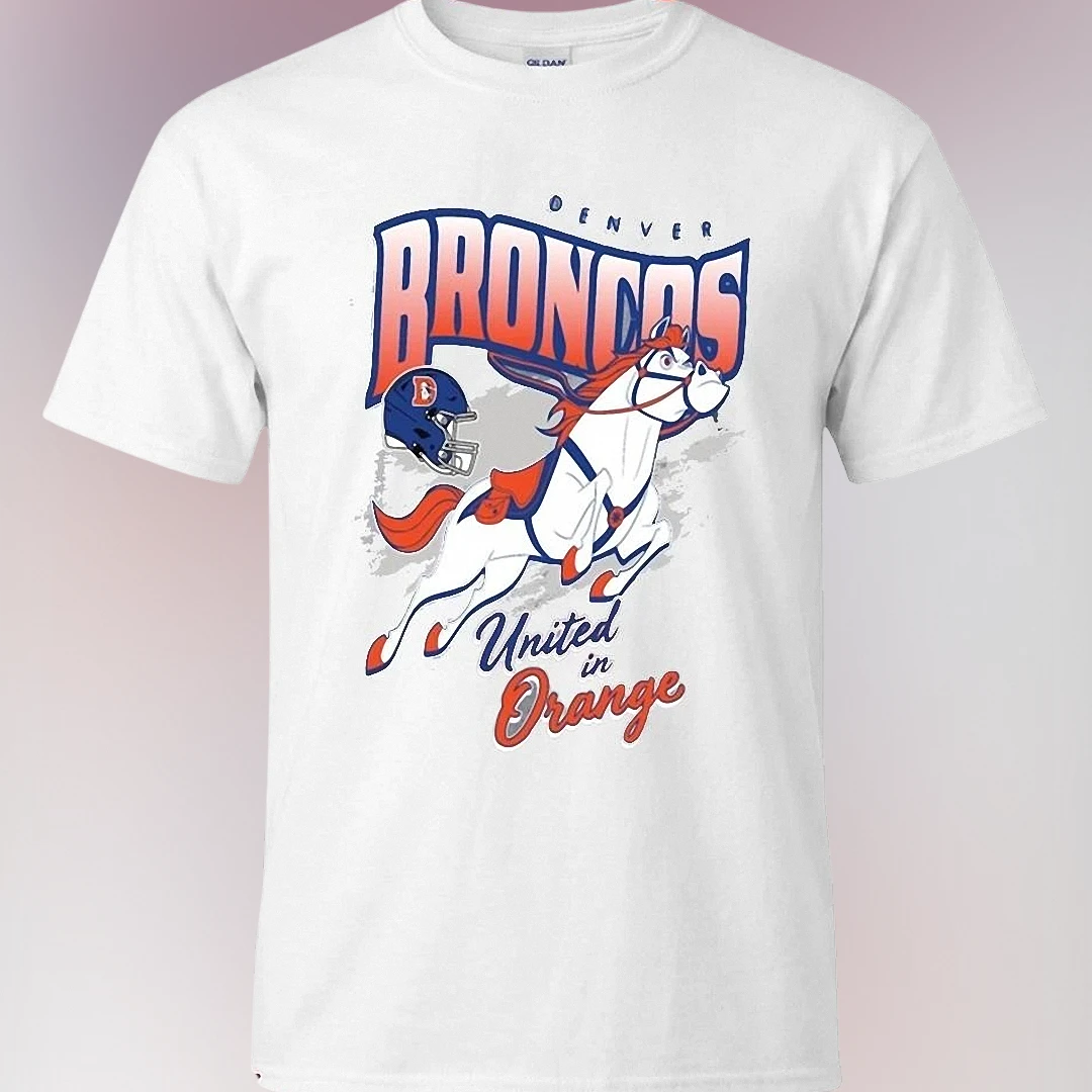 Denver Broncos United in Orange Vintage Football Graphic Tee — Los Angeles Denver Broncos United in Orange Vintage Football Graphic Tee, Game Day Sports Fan Shirt available at our Los Angeles warehouse