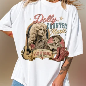 Dolly Country Music Takes A Lot Of Sparkle Tee, Vintage Dolly Parton Graphic T-Shirt for Country Mus available at our Los Angeles warehouse