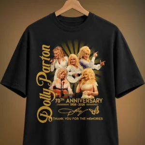 Dolly Parton 70th Anniversary 1956-2026 Thank You For The Memories Tee, Country Music Legend Graphic available at our Los Angeles warehouse