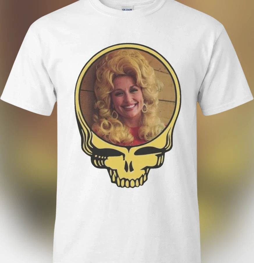 Dolly Parton Tee Vintage Skull Mashup Graphic Shirt for Country Music Fans available at our Los Angeles warehouse