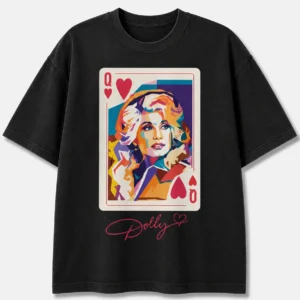 Dolly Tee Queen of Hearts Pop Art Graphic T-Shirt, Vintage Dolly Parton Signature Music Lover Appare available at our Los Angeles warehouse