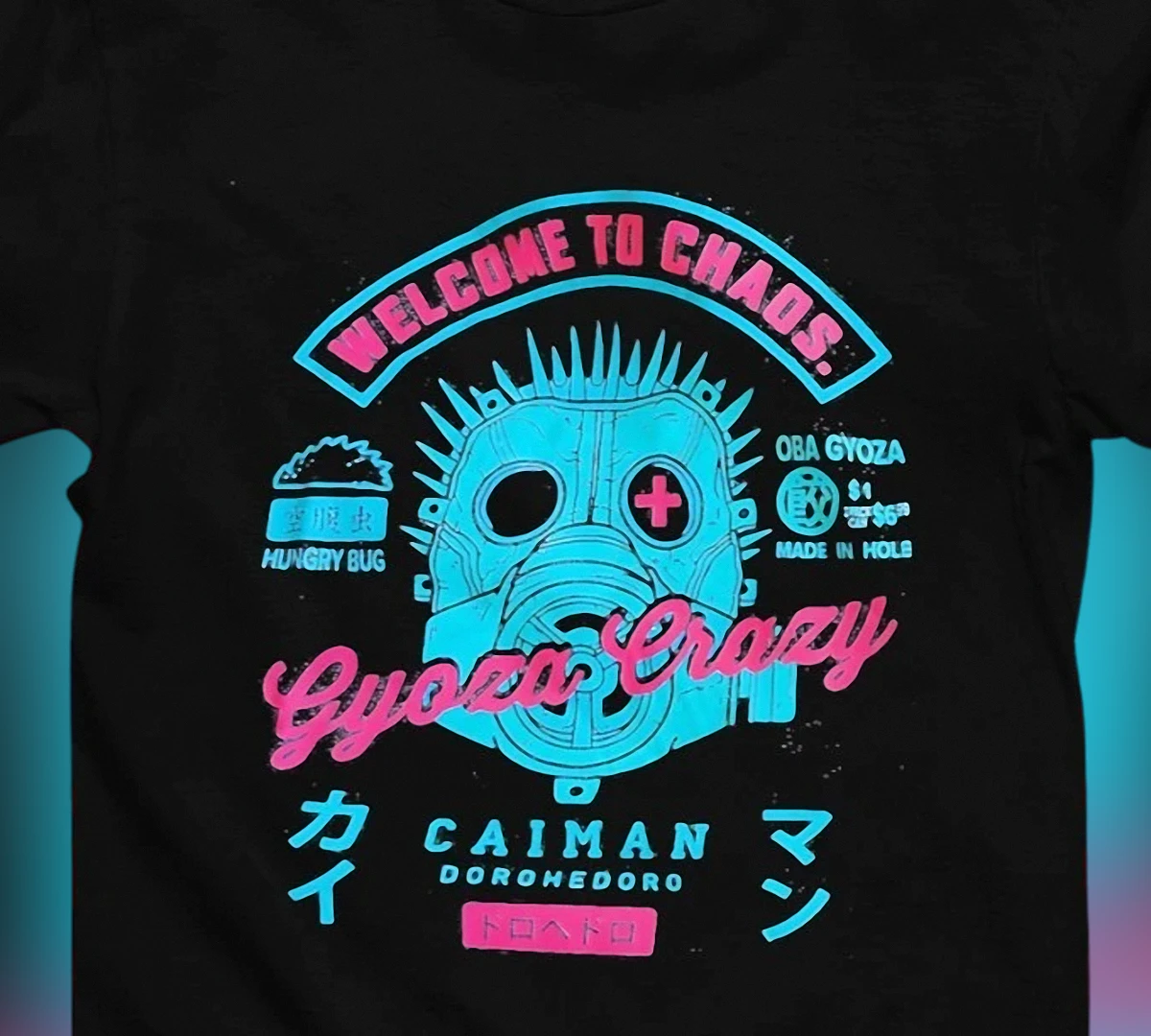 Dorohedoro Caiman Welcome to Chaos Gyoza Graphic Tee, Japanese Anime Manga Streetwear T-Shirt Gift for Fans