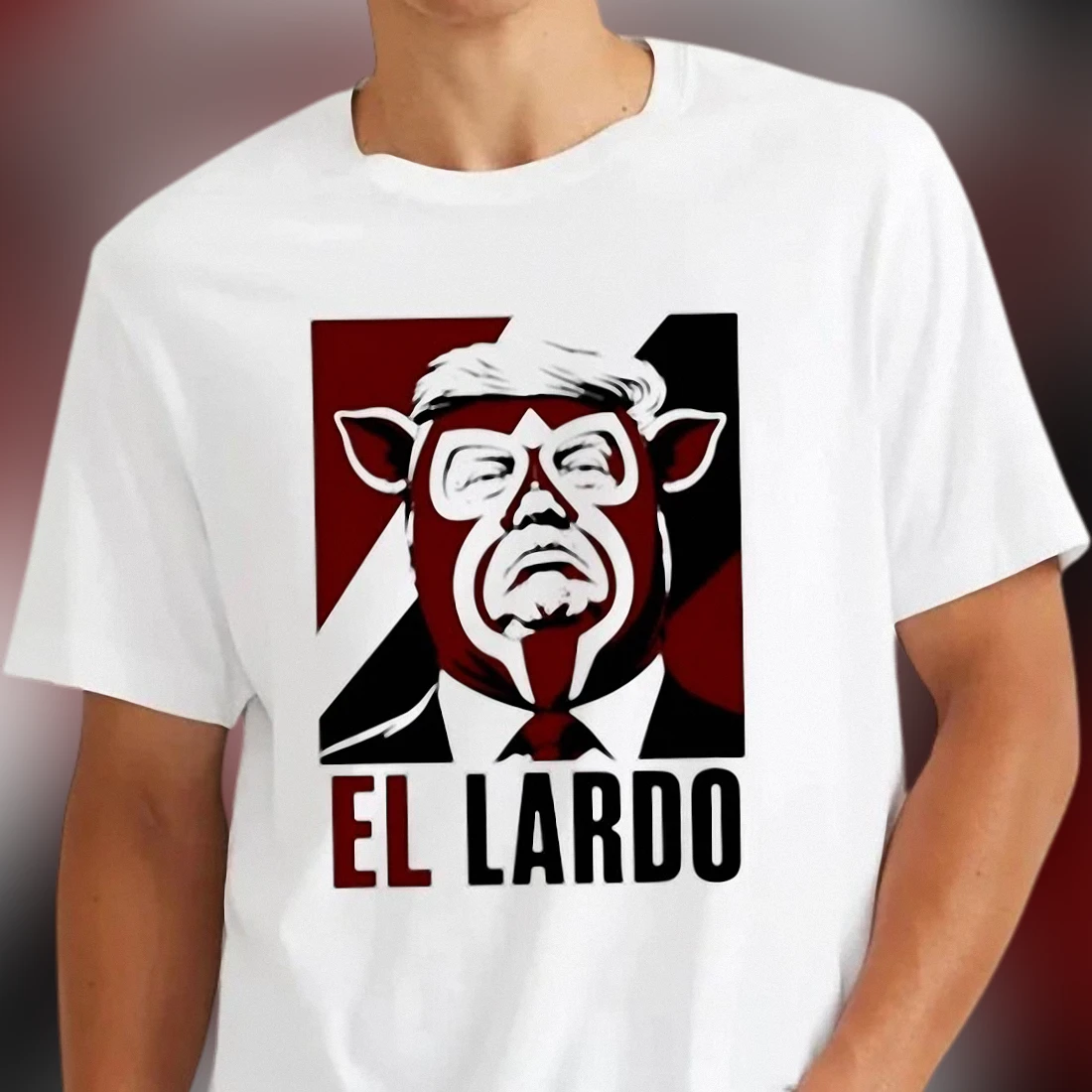 El Lardo Donald Trump Luchador Mask Graphic Tee Funny Political Satire Shirt for Men and Women