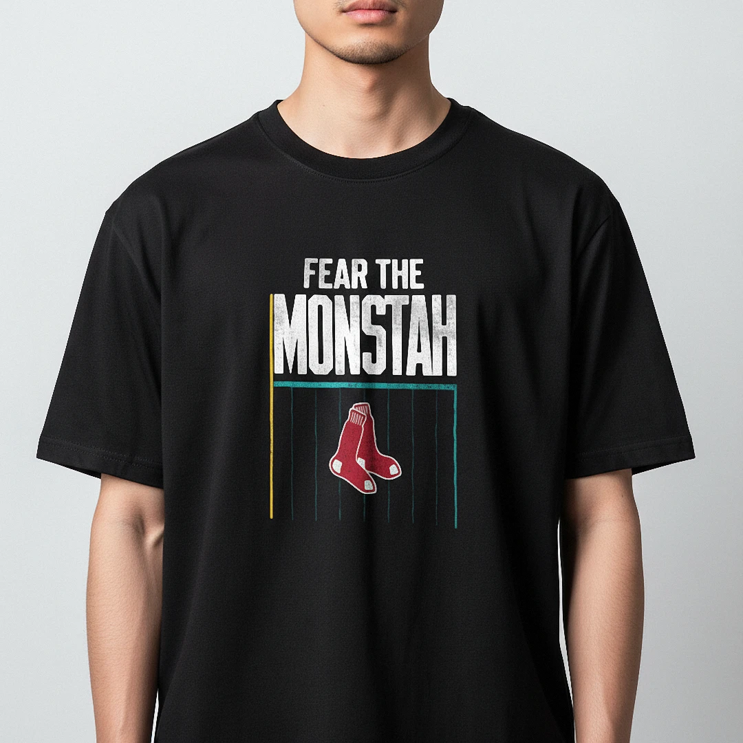 Fear The Monstah Tee Vintage Boston Baseball Fan Graphic T-Shirt available at our Los Angeles warehouse