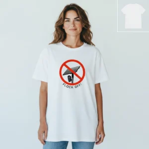 Flock Off Anti-Surveillance Privacy Protest Tee, Funny License Plate Reader Graphic T-Shirt available at our Los Angeles warehouse