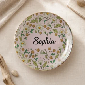 Floral Ceramic Trinket Dish Personalized Ring and Jewelry Catchall Dish, Custom Vanity Decor Gift for Her