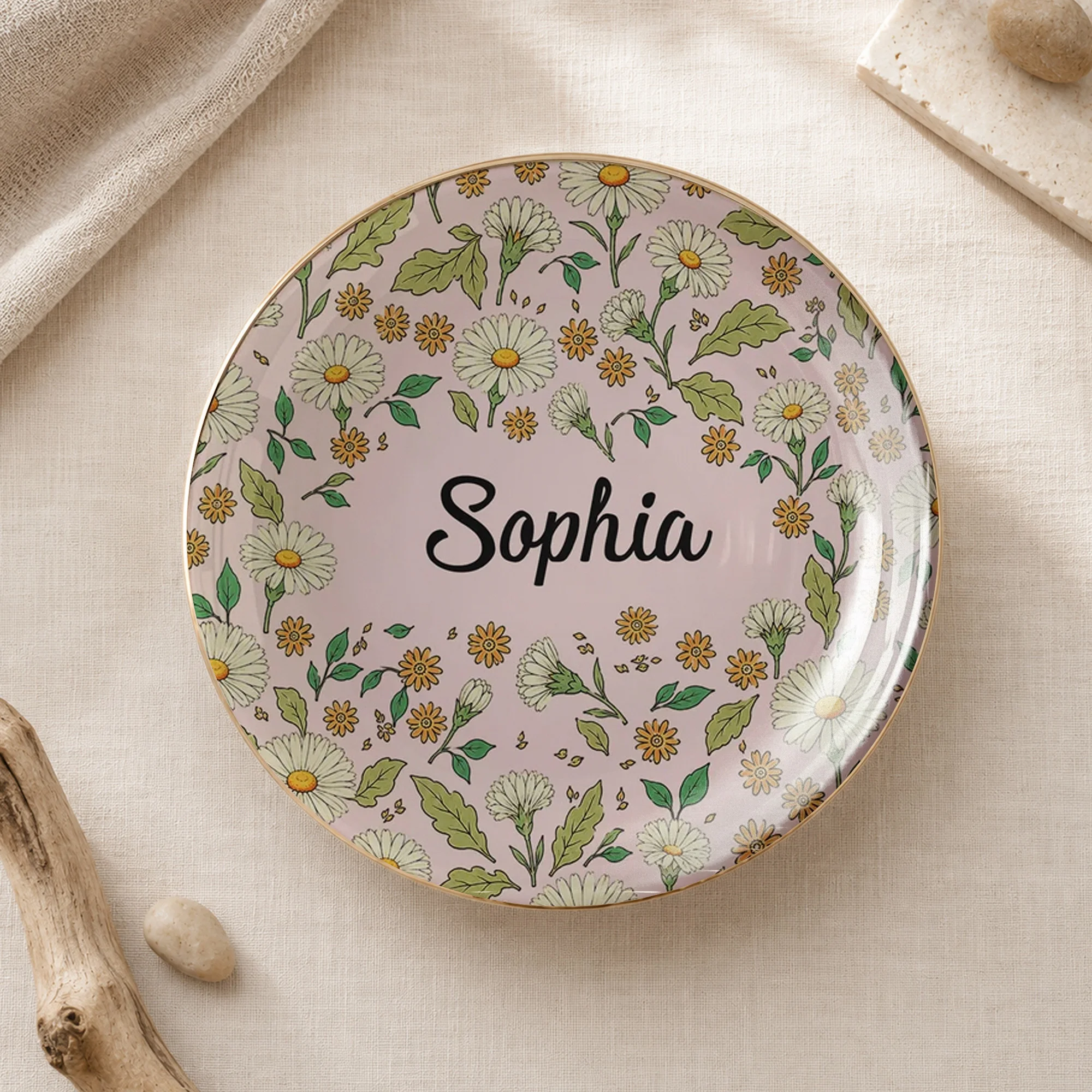 Floral Ceramic Trinket Dish Personalized Ring and Jewelry Catchall Dish, Custom Vanity Decor Gift for Her