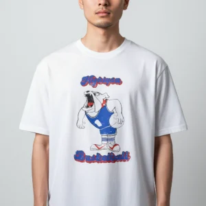 Flyhigh Basketball Bulldog Vintage Sports Tee, Retro Mascot Graphic T-Shirt for Basketball Lovers an available at our Los Angeles warehouse