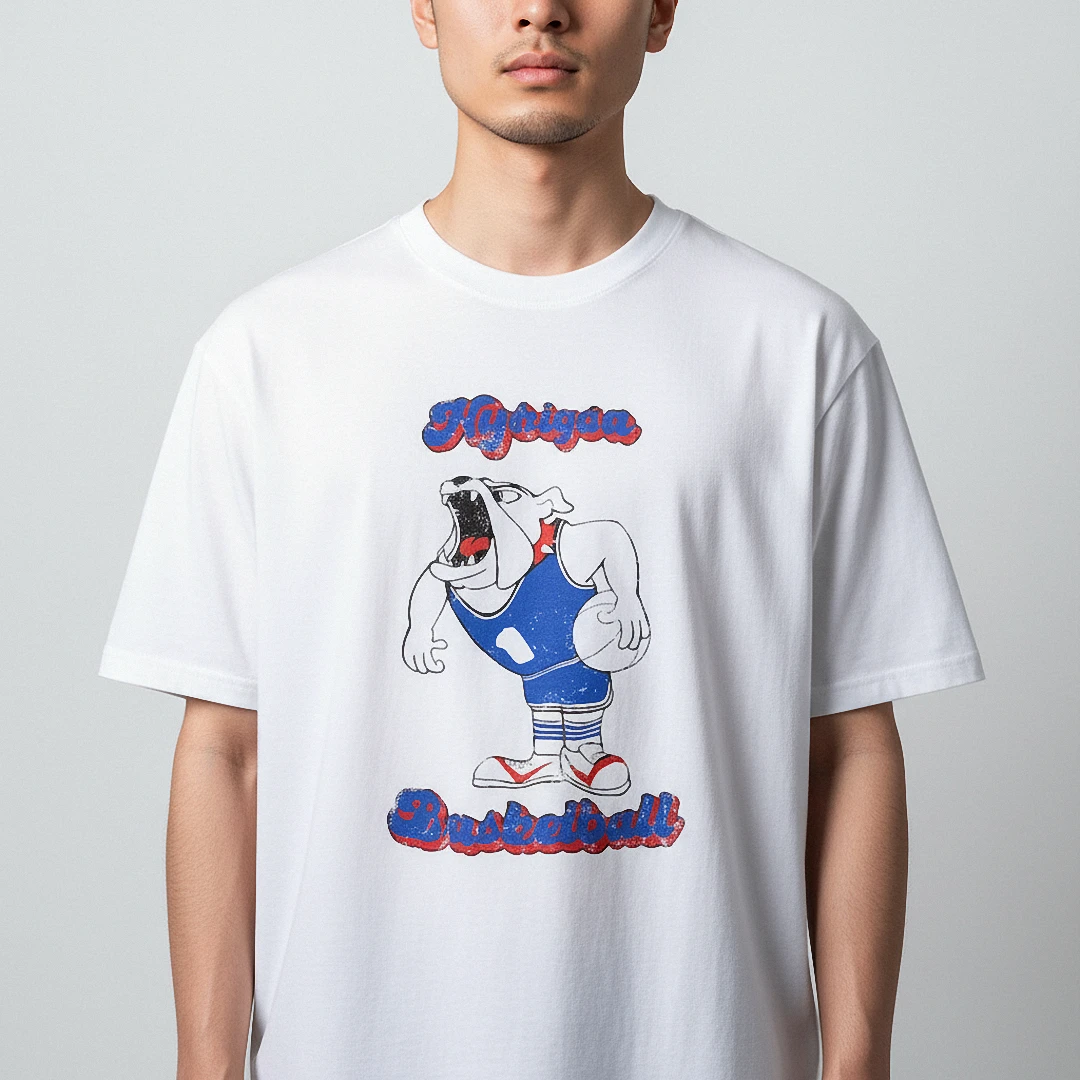 Flyhigh Basketball Bulldog Vintage Sports Tee, Retro Mascot Graphic T-Shirt for Basketball Lovers an available at our Los Angeles warehouse