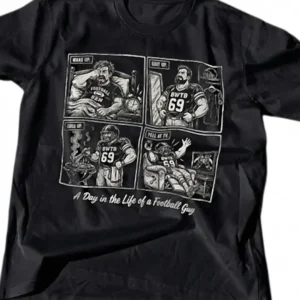 Football Guy Shirt A Day in the Life Graphic Tee Funny Sunday Gameday Tailgate Shirt for Sports Fans