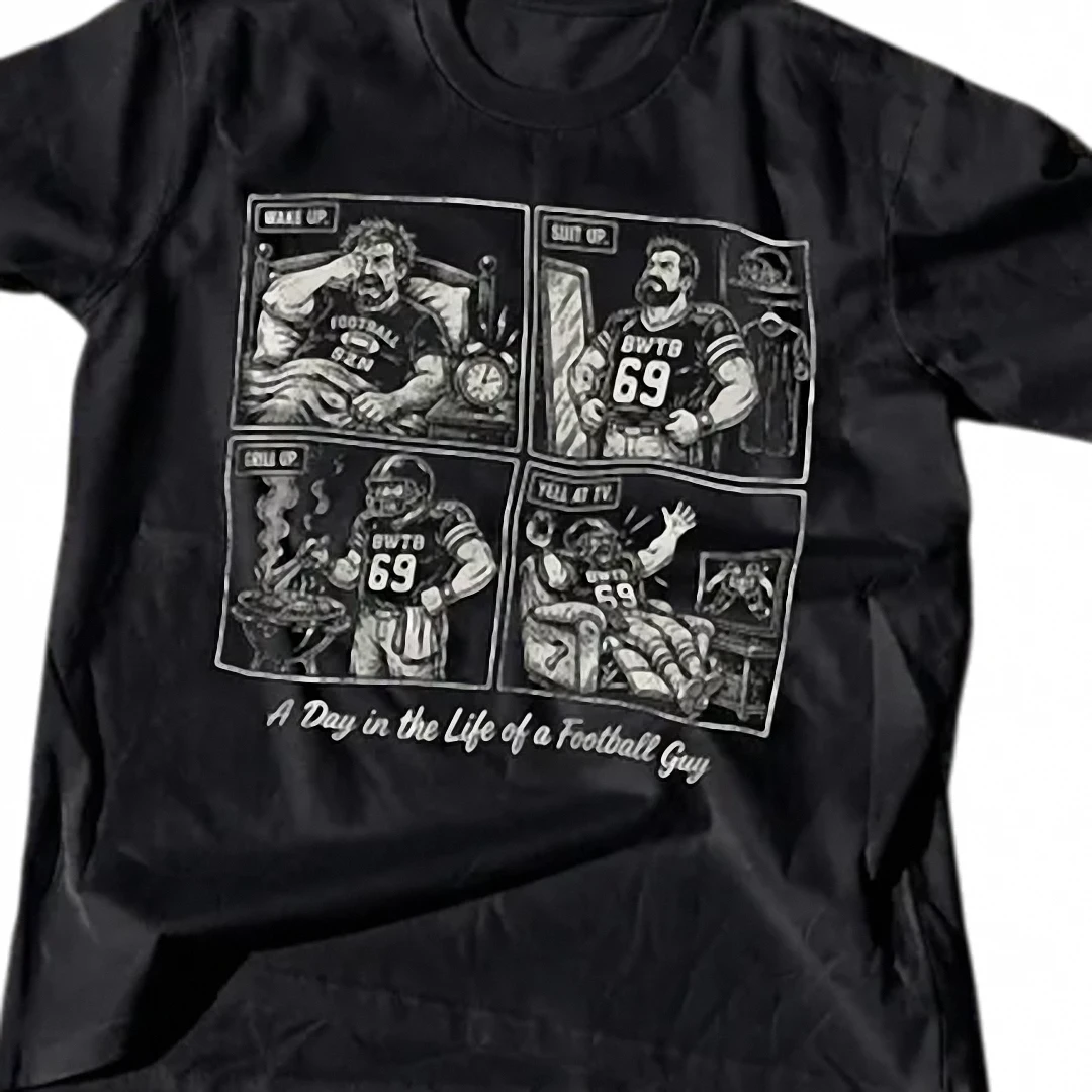 Football Guy Shirt A Day in the Life Graphic Tee Funny Sunday Gameday Tailgate Shirt for Sports Fans