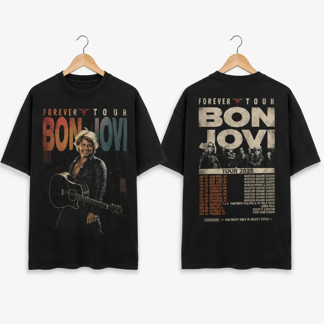 Forever Tour Bon Jovi Tour 2025 Tee, Vintage Rock Band Conce — Los Angeles Forever Tour Bon Jovi Tour 2025 Tee, Vintage Rock Band Concert T-Shirt for Music Fans available at our Los Angeles warehouse