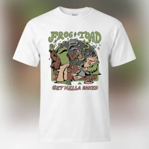 Frog and Toad Get Hella Baked Tee, Funny Retro Weed Graphic T-Shirt, Stoner Humor Parody Shirt available at our Los Angeles warehouse