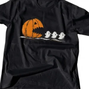 Funny Halloween Pumpkin Chasing Ghosts Tee Cute Spooky Graphic Shirt for Trick or Treat