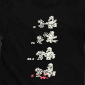 G PG PG-13 R Movie Ratings Tee Funny Dark Humor Cartoon Graphic T-Shirt for Film Lovers