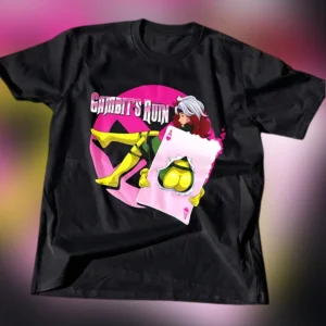 Gambit's Ruin Rogue X-Men Comic Graphic Tee, Retro Superhero Parody Black T-Shirt for Fans available at our Los Angeles warehouse