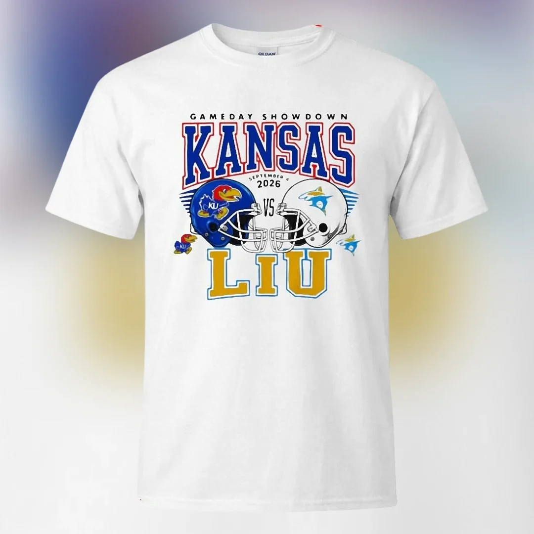 Gameday Showdown Kansas vs LIU Tee, College Football Rivalry Game T-Shirt for Sports Fans available at our Los Angeles warehouse