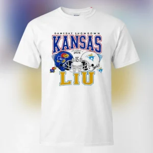 Gameday Showdown Kansas vs LIU Tee, College Football Rivalry Game T-Shirt for Sports Fans available at our Los Angeles warehouse