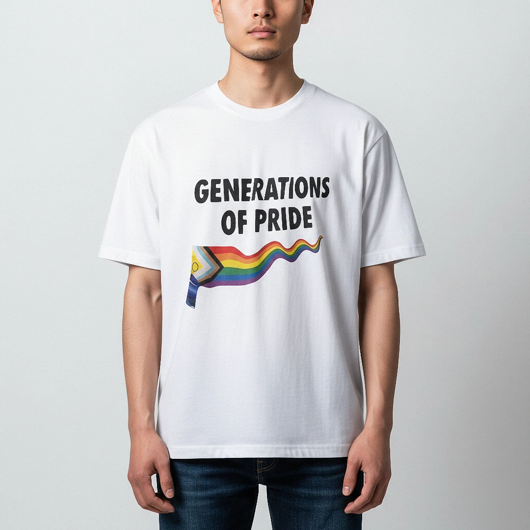 Generations of Pride Tee, Rainbow Flag Equality Shirt, Inclu — Los Angeles Generations of Pride Tee, Rainbow Flag Equality Shirt, Inclusive Pride Community Apparel for Allies available at our Los Angeles warehouse