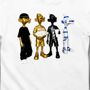 GEOY 3D Metallic Character Tee Urban Streetwear Graphic T-Shirt