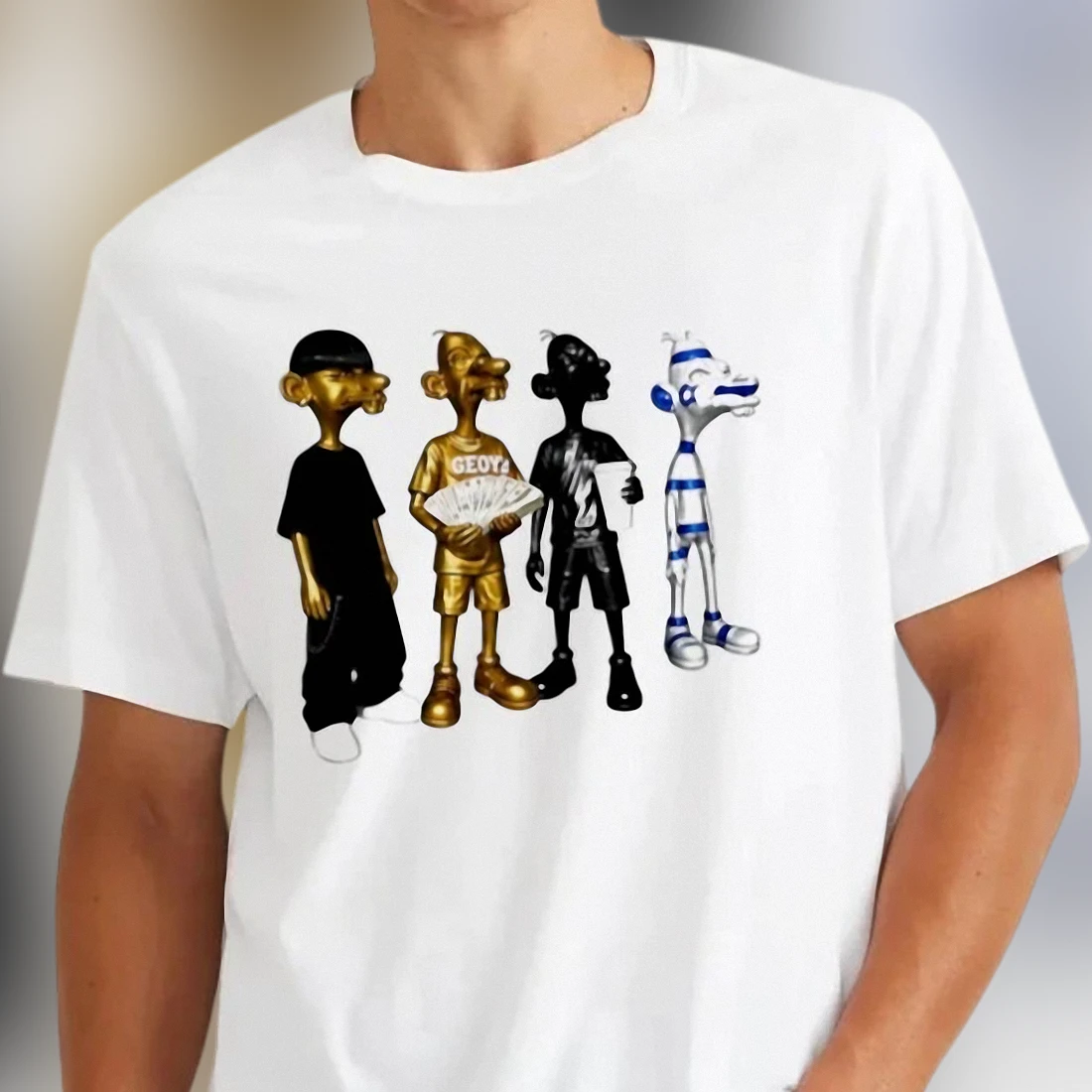 GEOY Graphic Tee Diary of a Wimpy Kid Parody 3D Metallic Streetwear Urban Character Tee for Men and Women