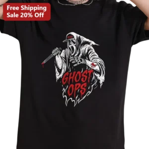 Ghost Ops Grim Reaper Tactical Horror Graphic Tee, Edgy Streetwear Shirt Gift for Men and Women available at our Los Angeles warehouse