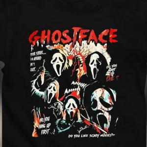 Ghostface Scary Movie Graphic Tee, Vintage 90s Slasher Horror Halloween Shirt for Men and Women