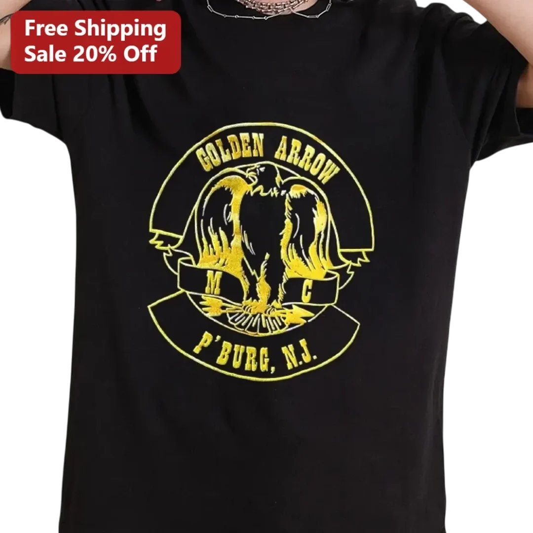 Golden Arrow MC P'Burg N.J. Tee, Vintage Motorcycle Club Eag — Los Angeles Golden Arrow MC P'Burg N.J. Tee, Vintage Motorcycle Club Eagle Emblem Shirt, Biker Club Apparel Gift available at our Los Angeles warehouse