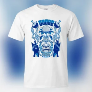 Goose Band Psychedelic Skull Graphic Tee, Surreal Blue Jam Band Concert T-Shirt Gift available at our Los Angeles warehouse
