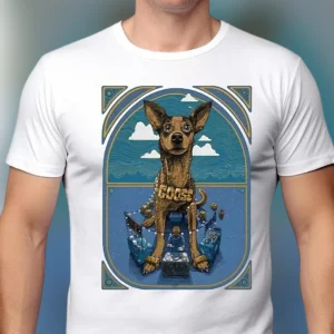 Goose Dog Graphic Tee Vintage Surreal Chihuahua with Gold Chain Art T-Shirt Gift for Music and Pet Lovers