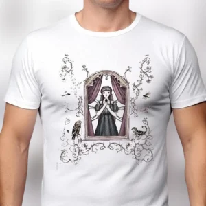 Gothic Girl Window Art Tee Vintage Cathedral Arch Graphic Shirt Dark Academia Aesthetic Alternative Apparel