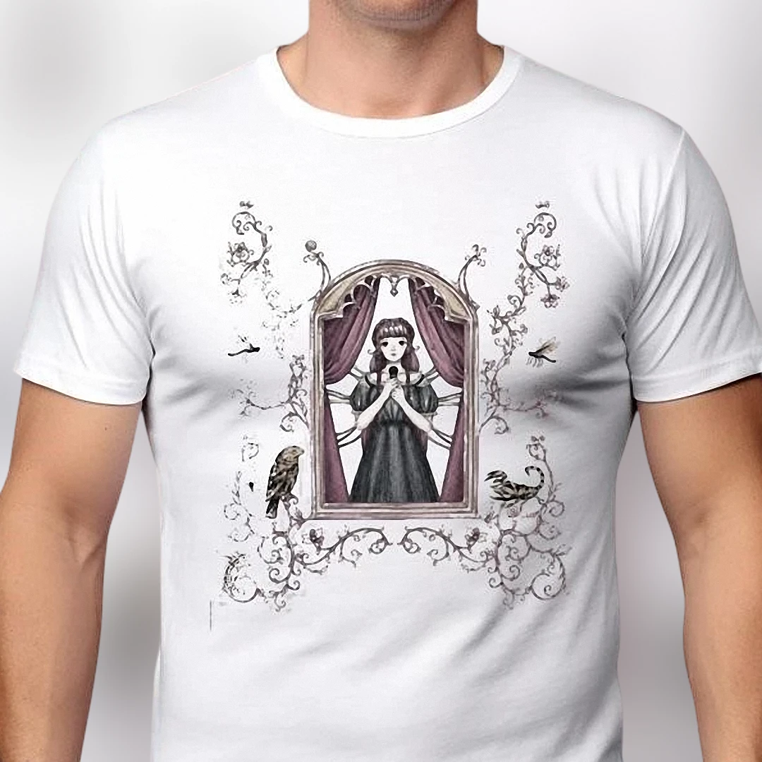 Gothic Girl Window Art Tee Vintage Cathedral Arch Graphic Shirt Dark Academia Aesthetic Alternative Apparel