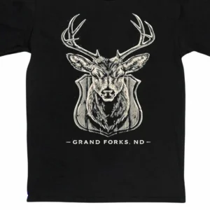 Grand Forks ND Tee Rustic Deer Trophy Mount Souvenir Graphic T-Shirt, North Dakota Hometown Wildlife Outdoor Apparel Gift