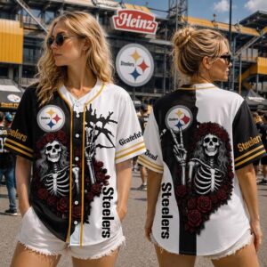 Grateful Dead Baseball Jersey Gothic Skeleton and Roses Peace Sign Split Design Retro Sportswear