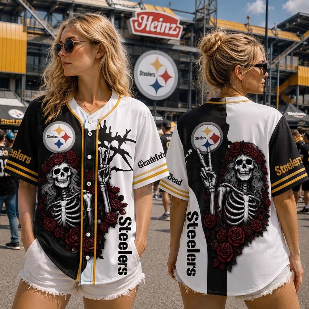 Grateful Dead Baseball Jersey Gothic Skeleton and Roses Peace Sign Split Design Retro Sportswear