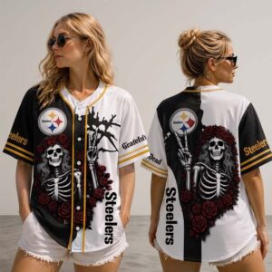 Grateful Dead Baseball Jersey Gothic Skeleton and Roses Peace Sign Split Design Retro Sportswear