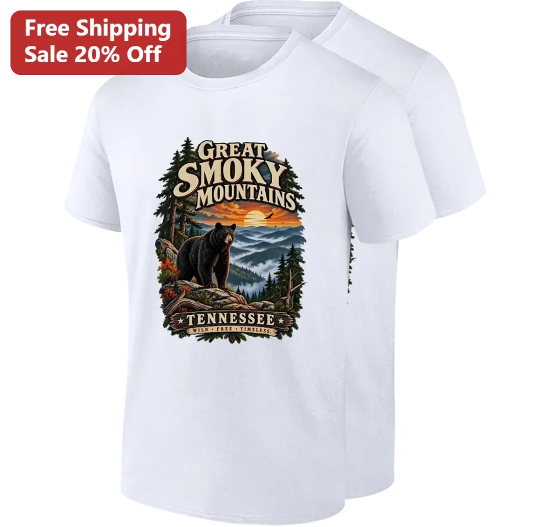 Great Smoky Mountains Tennessee Wild Free Timeless Bear Sunset Tee National Park Souvenir Gift available at our Los Angeles warehouse
