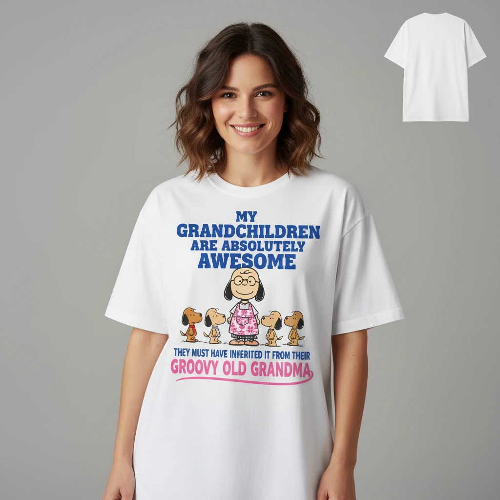Groovy Old Grandma Awesome Grandchildren Tee Funny Peanuts S — Los Angeles Groovy Old Grandma Awesome Grandchildren Tee Funny Peanuts Style Cartoon Grandmother Gift Shirt available at our Los Angeles warehouse
