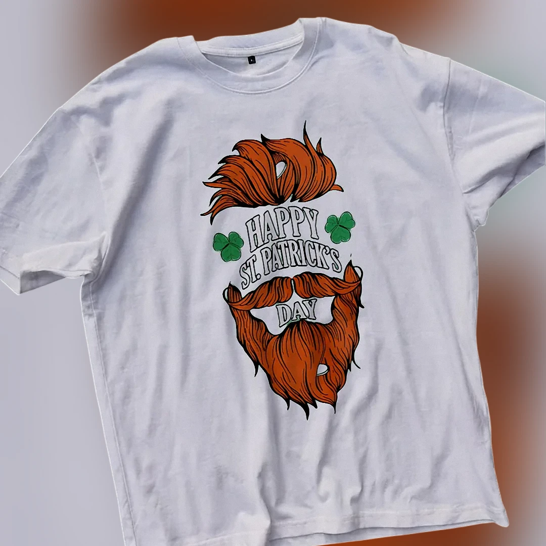Happy St. Patrick's Day Tee Irish Leprechaun Beard Graphic Shirt for St. Patty's Day Holiday available at our Los Angeles warehouse