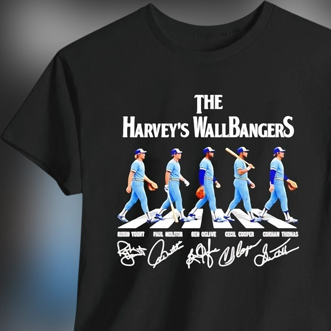 Harvey's Wallbangers Milwaukee Baseball Abbey Road Tee, Retro Brewers 1982 Fan Graphic T-Shirt