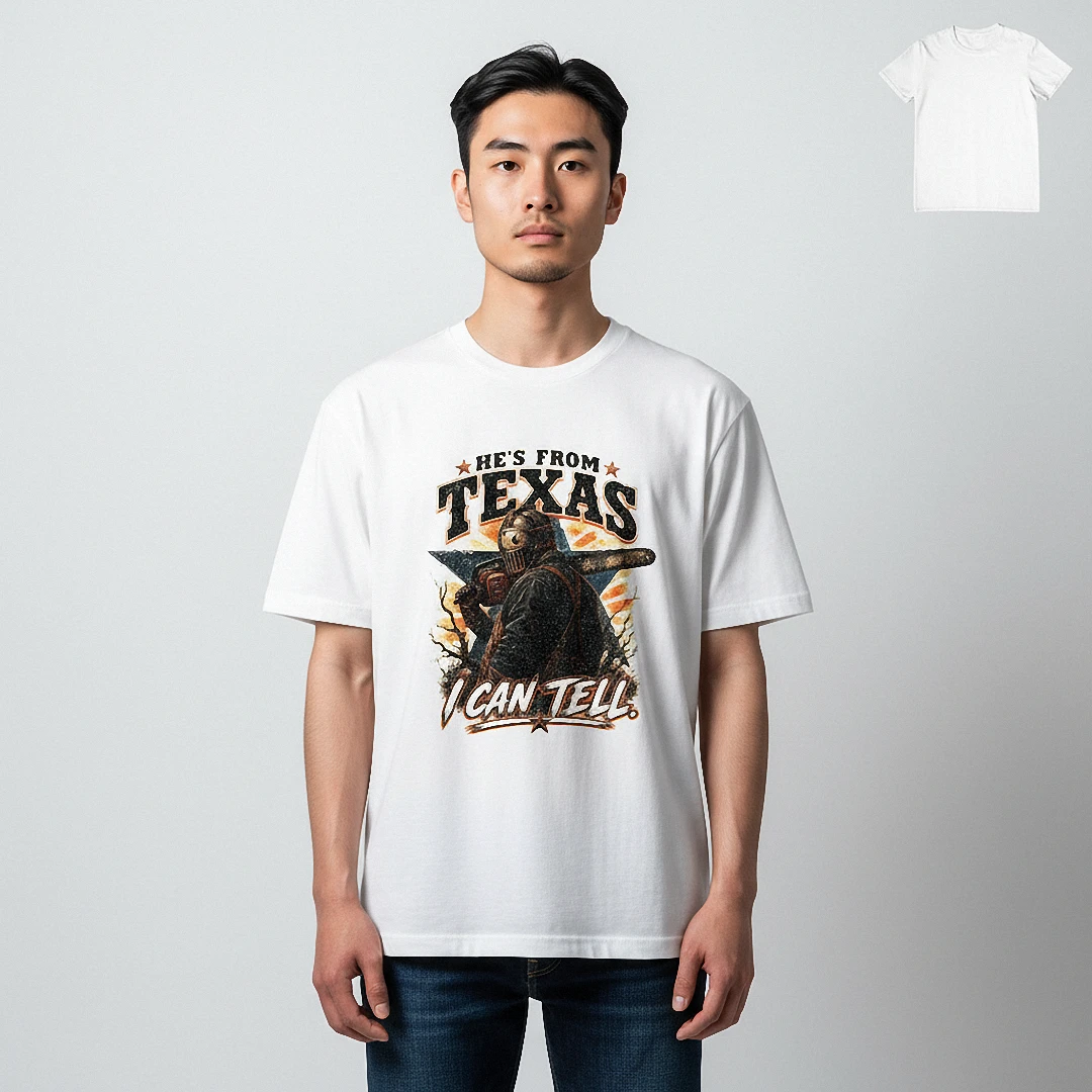 He's From Texas I Can Tell Tee, Leatherface Slasher Horror M — Los Angeles He's From Texas I Can Tell Tee, Leatherface Slasher Horror Movie Vintage Graphic T-Shirt available at our Los Angeles warehouse