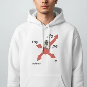 Horny Hopeless Hoodie Funny Raccoon Meme Graphic Sweatshirt for Men and Women available at our Los Angeles warehouse