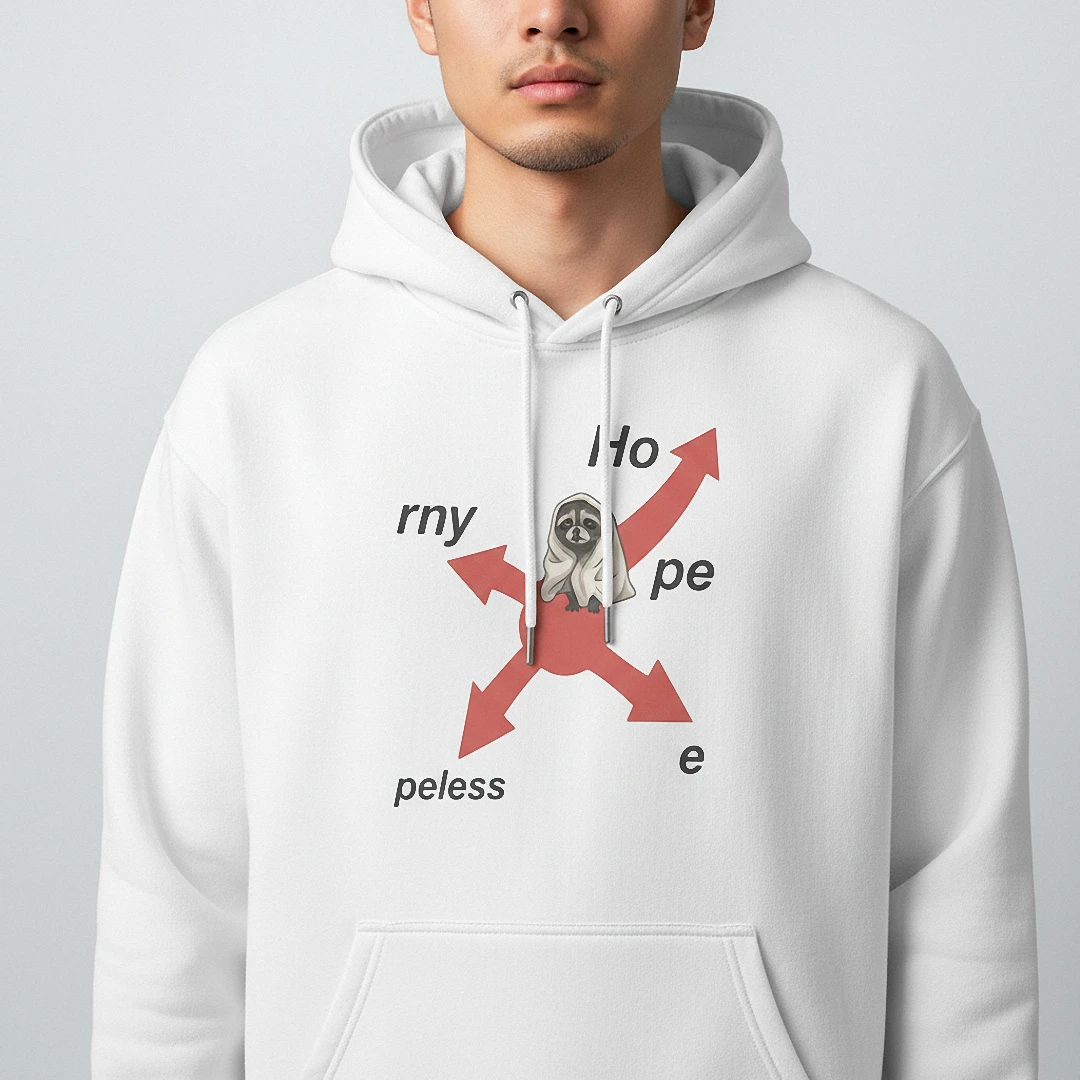 Horny Hopeless Hoodie Funny Raccoon Meme Graphic Sweatshirt — Los Angeles Horny Hopeless Hoodie Funny Raccoon Meme Graphic Sweatshirt for Men and Women available at our Los Angeles warehouse