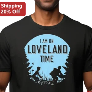 I AM ON LOVELAND TIME Tee Retro Bicycle Couple Graphic Gift for Cycling Couples and Outdoor Lovers available at our Los Angeles warehouse
