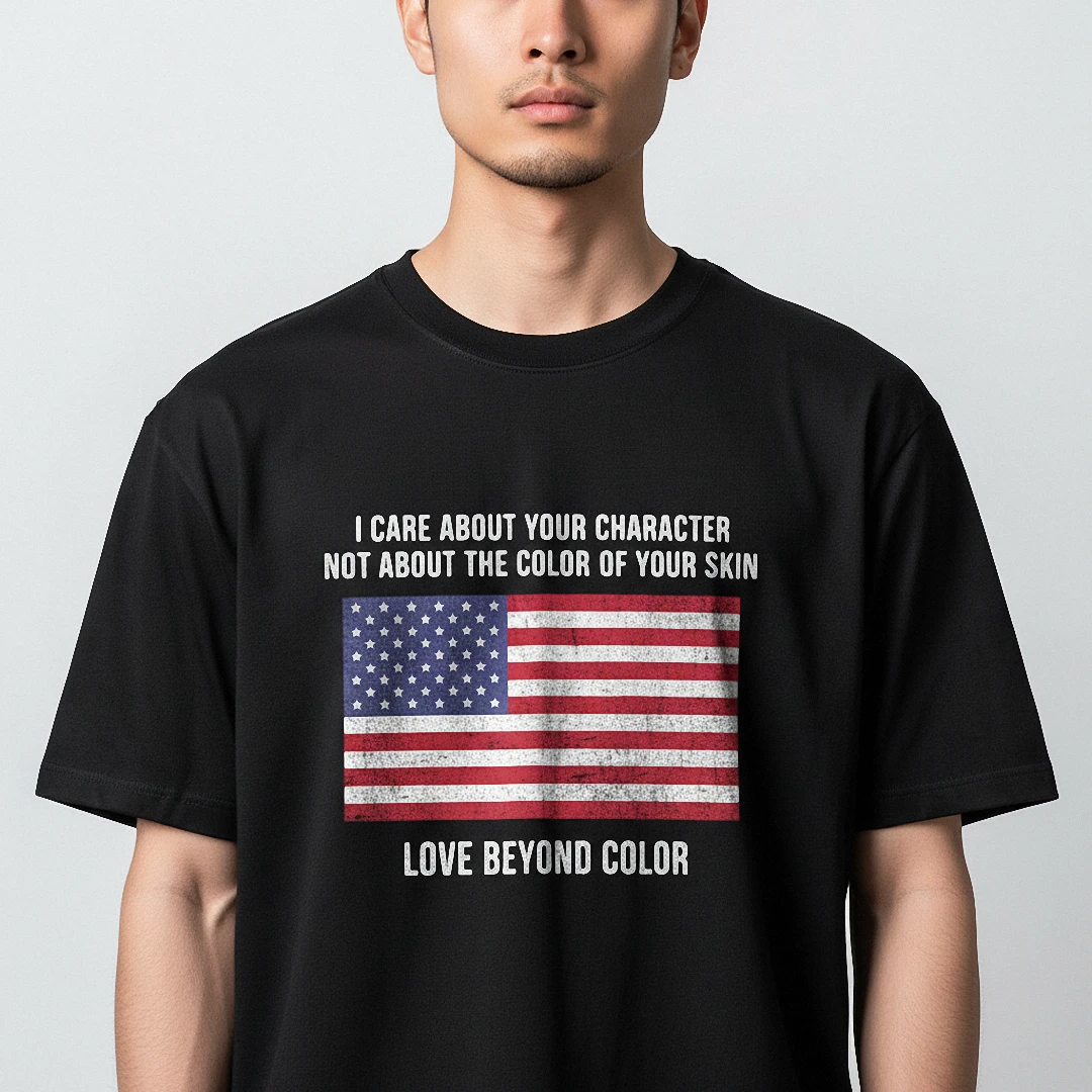 I Care About Your Character Tee American Flag Love Beyond Co — Los Angeles I Care About Your Character Tee American Flag Love Beyond Color Graphic Shirt available at our Los Angeles warehouse