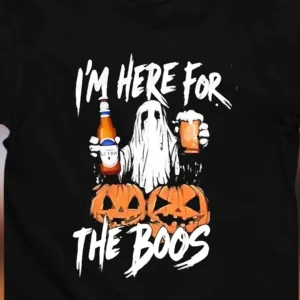 I'm Here for the Boos Tee Funny Halloween Ghost Beer Graphic T-Shirt Spooky Season Party Gift