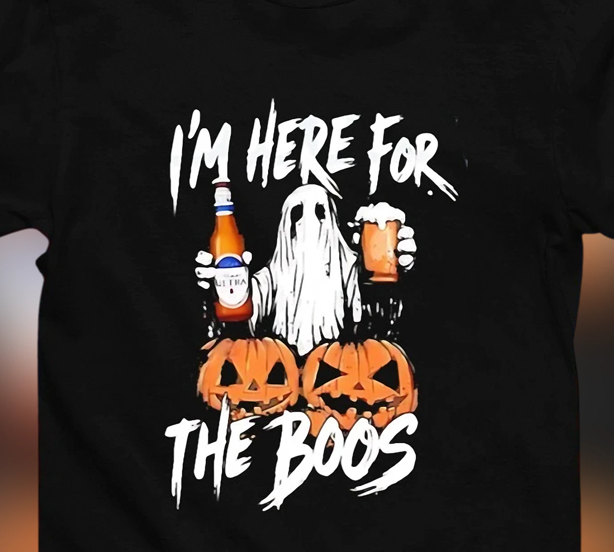 I'm Here for the Boos Tee Funny Halloween Ghost Beer Graphic T-Shirt Spooky Season Party Gift