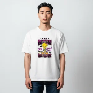I'm Not A Bitch I'm Just Honest Tweety Bird Graphic Tee, Sarcastic Humor Slogan T-Shirt available at our Los Angeles warehouse