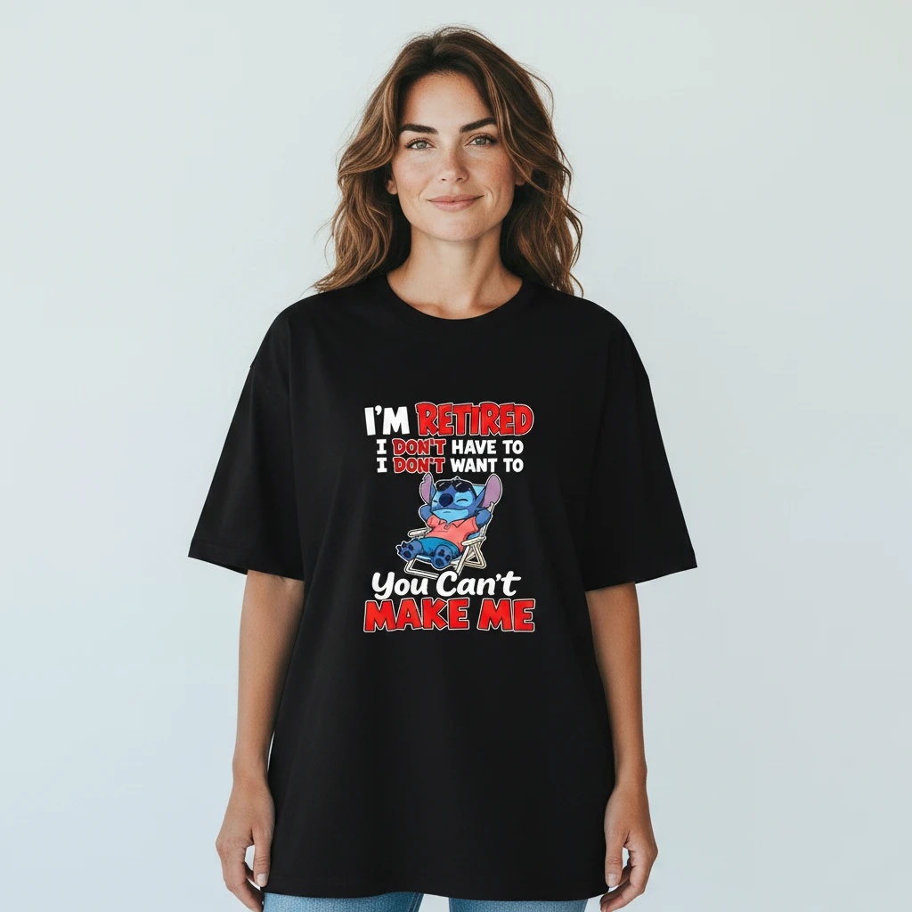 I'm Retired I Don't Have To You Can't Make Me Stitch Graphic Tee, Funny Retirement Sarcastic Shirt G available at our Los Angeles warehouse